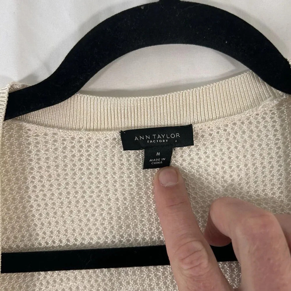 Ann Taylor Cardigan Women's Medium Off White Open Knit Open Front Long Sleeve - Picture 5 of 10